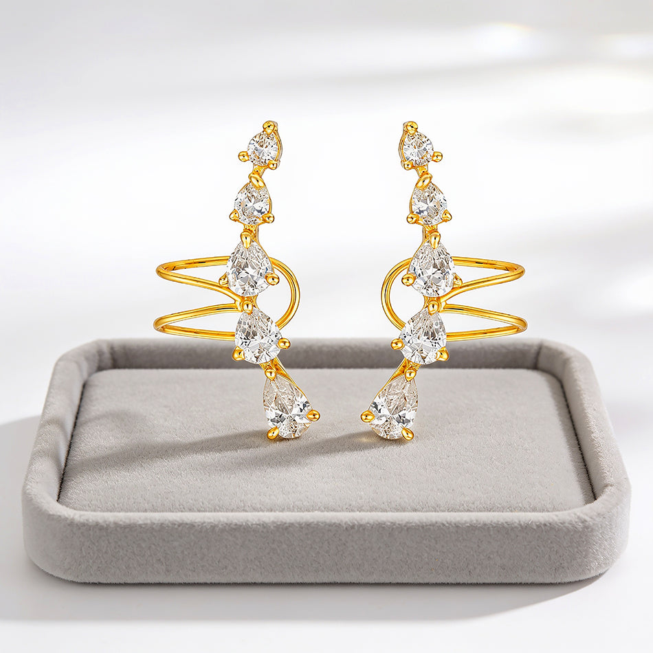 Golden Crystal Cascade 925 Sterling Silver Designer Earrings