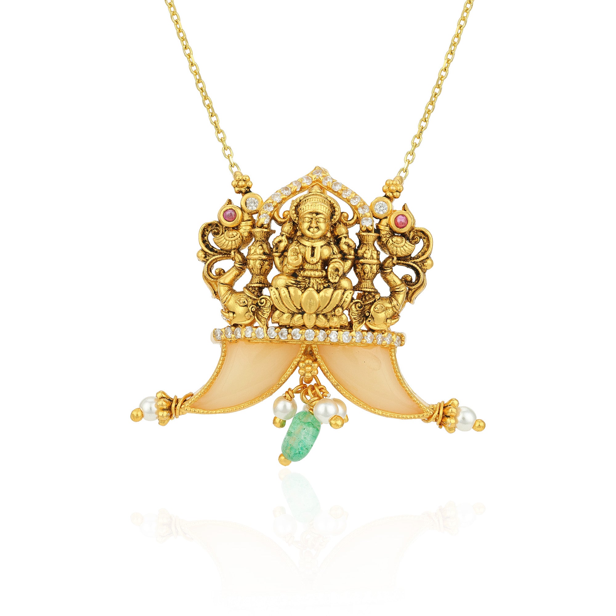 Golden Divine Lakshmi Puligoru Temple 925 Sterling Silver Pendant for Women