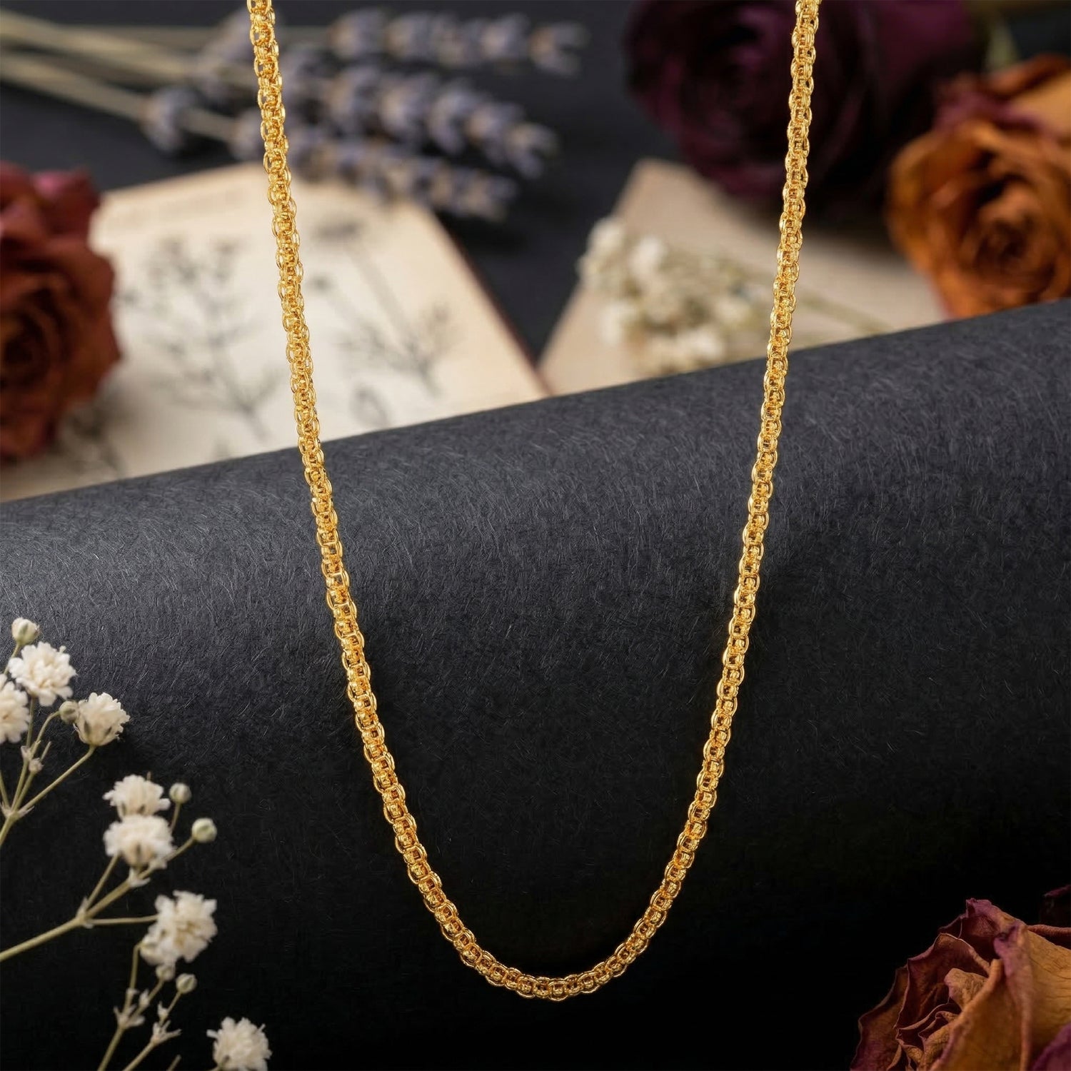 Golden Double Link Rolo Pattern 925 Sterling Silver Chain for Women