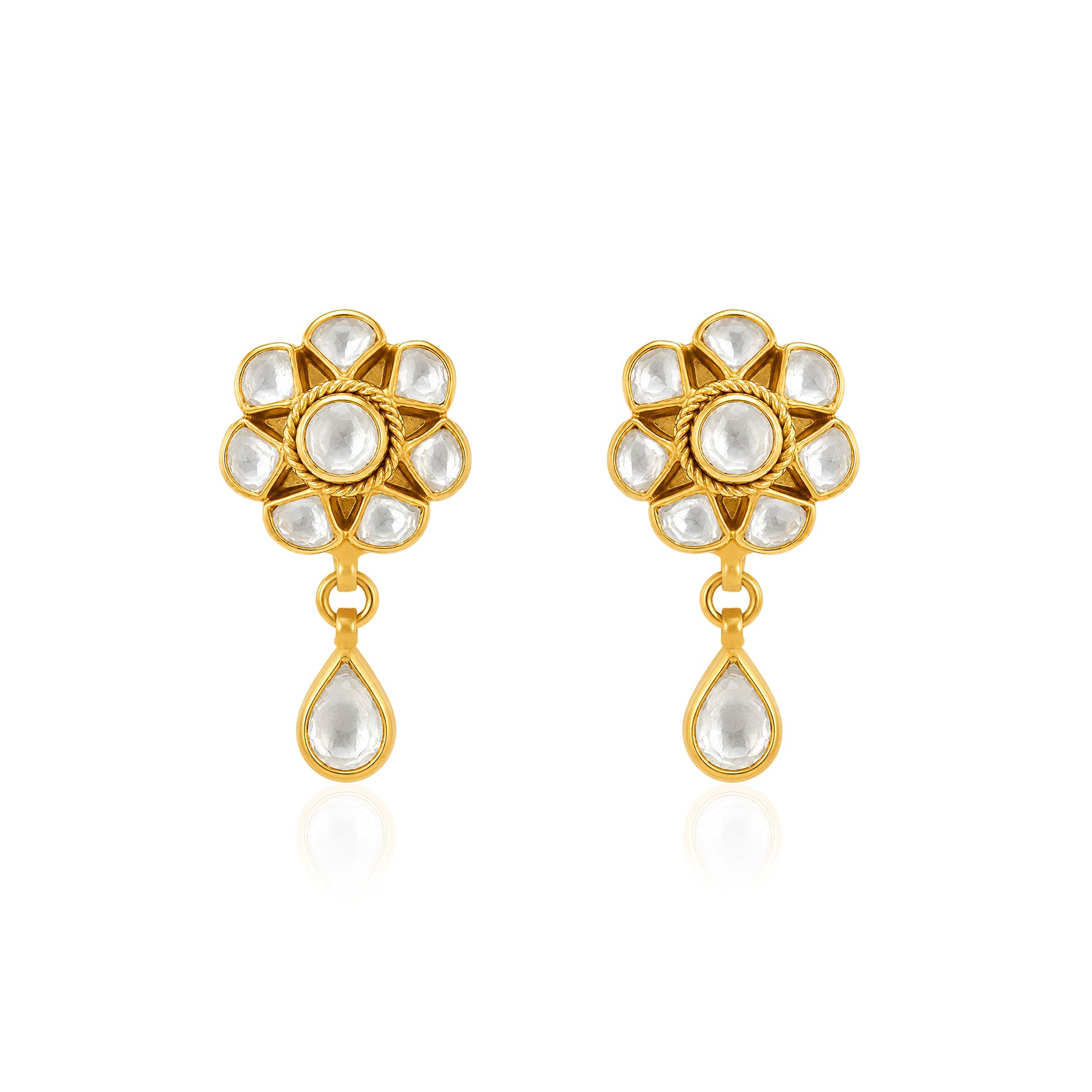 Golden Floral Kundan 925 Sterling Silver Designer Earrings