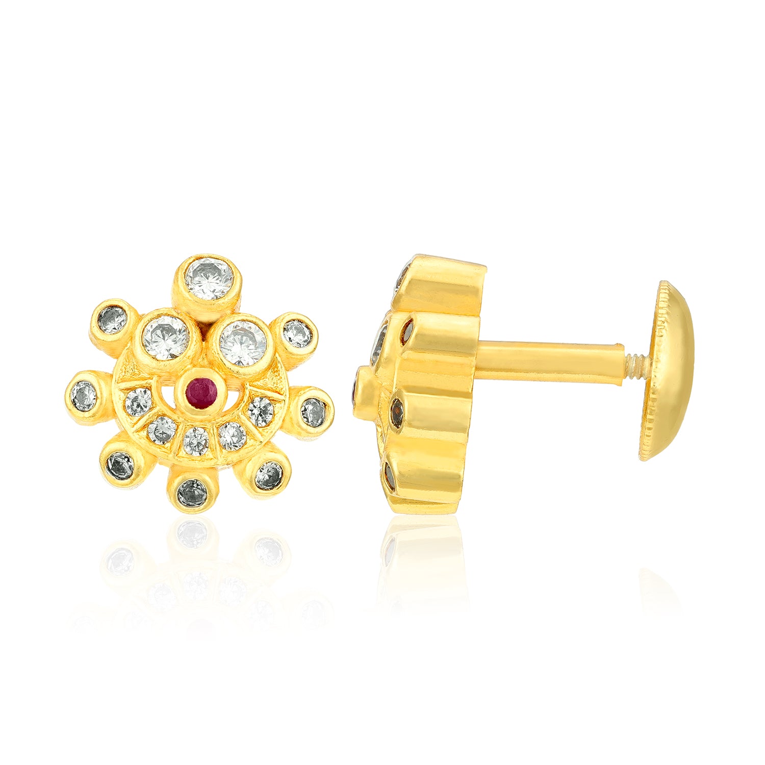 Golden Floral Halo Pink Stone 925 Sterling Silver Stud Earrings for Women