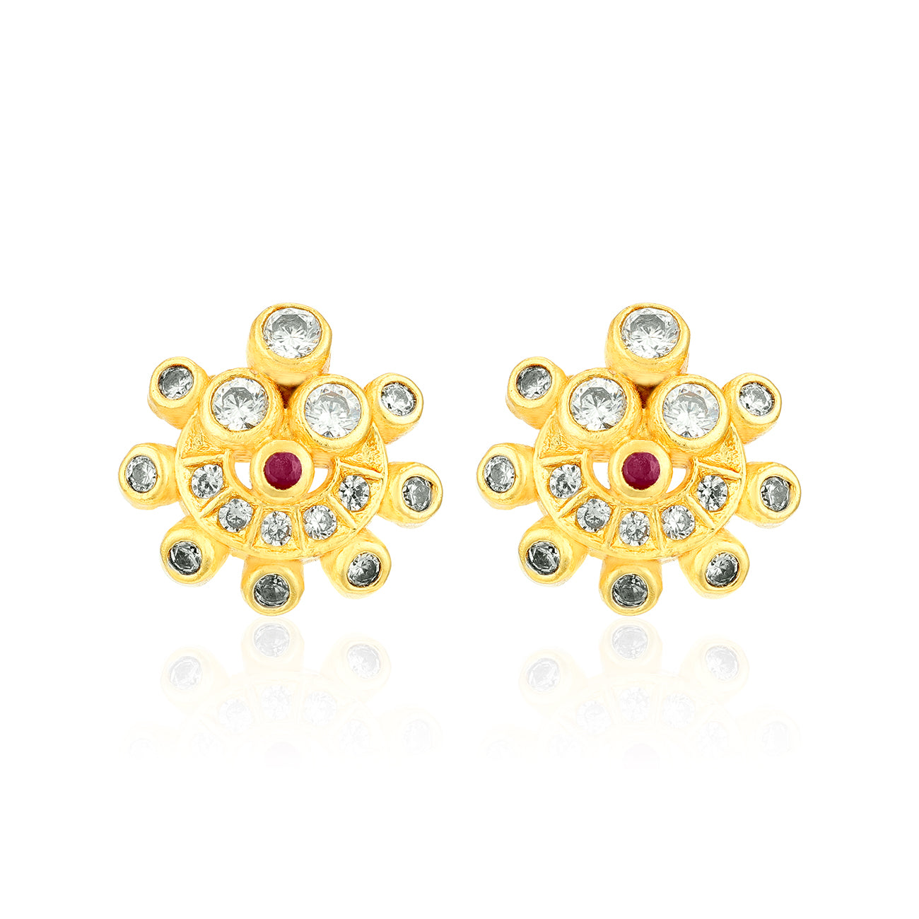 Golden Floral Halo Pink Stone 925 Sterling Silver Stud Earrings for Women