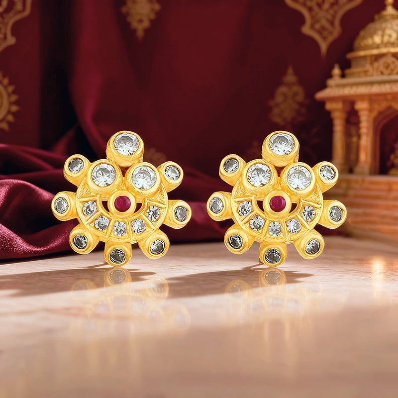Golden Floral Halo Pink Stone 925 Sterling Silver Stud Earrings for Women