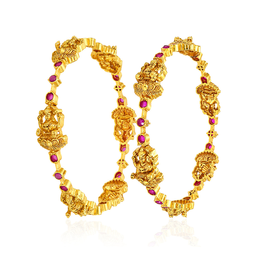 Golden Goddess Lakshmi Temple Ruby Stone Bangle