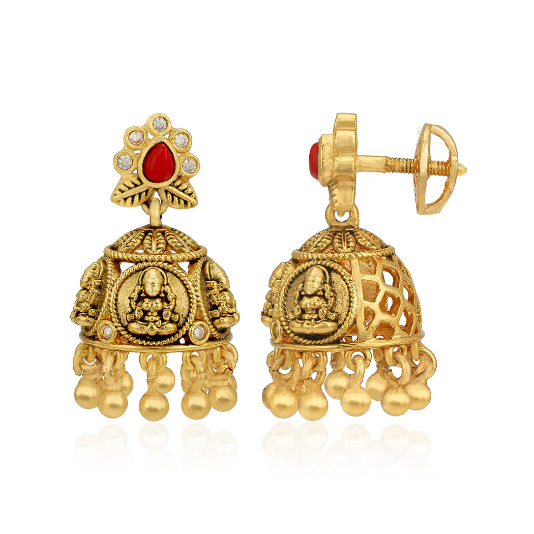 Golden Goddess Lakshmi Motif 925 Sterling Silver Jhumka for Women
