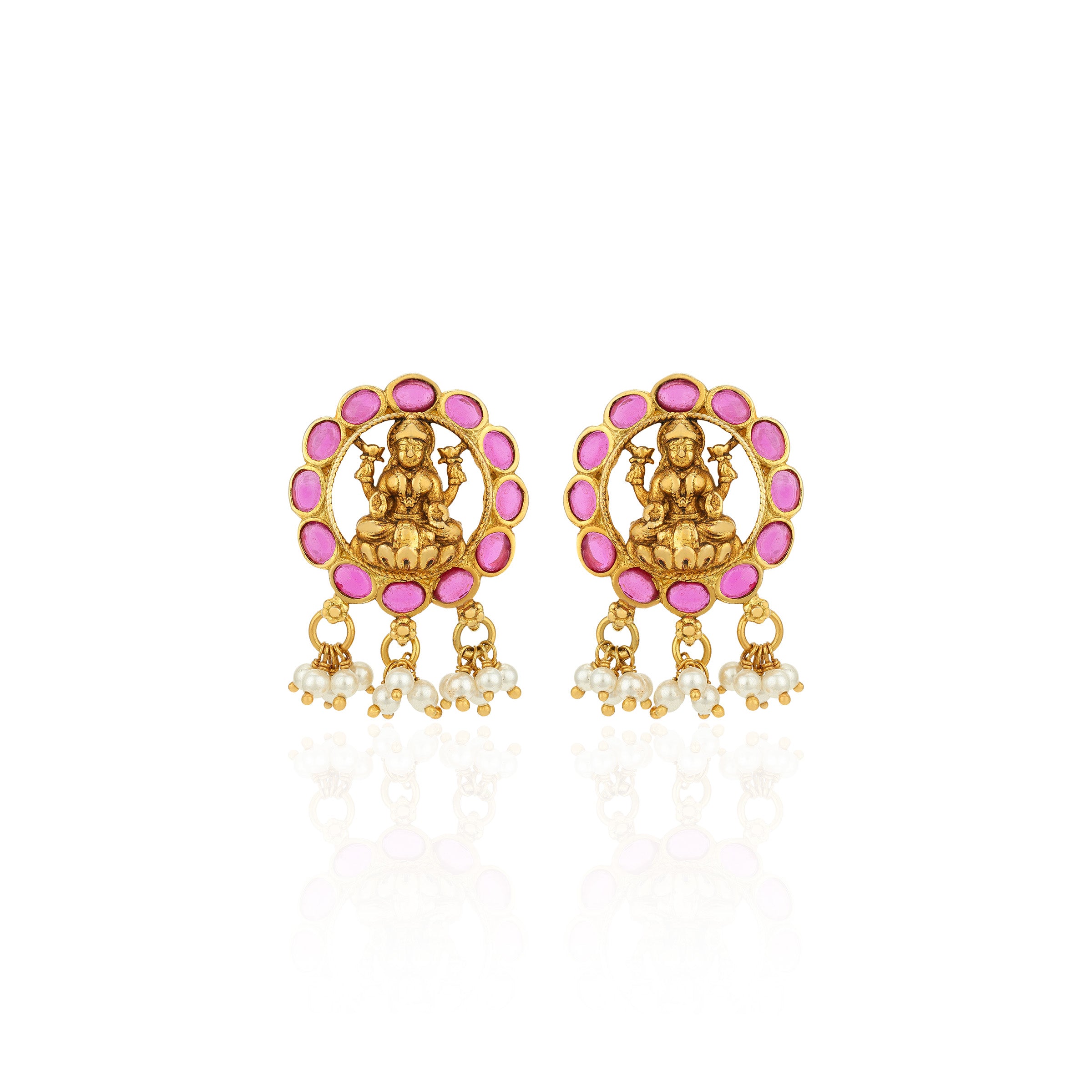 Golden Goddess Lakshmi Pink Sphere Frame 925 Sterling Silver Pearl Drop Earring for Women