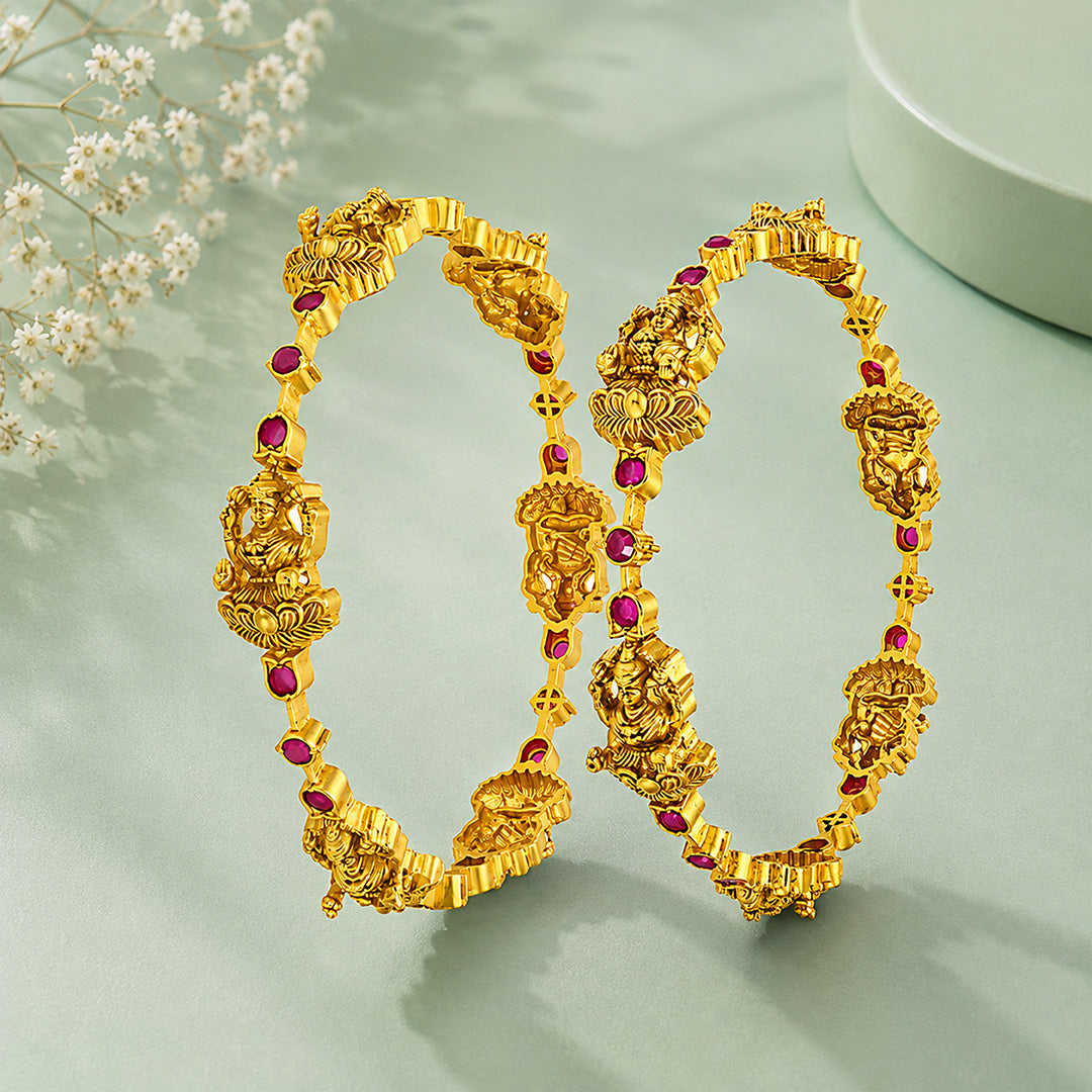 Golden Goddess Lakshmi Temple Ruby Stone Bangle