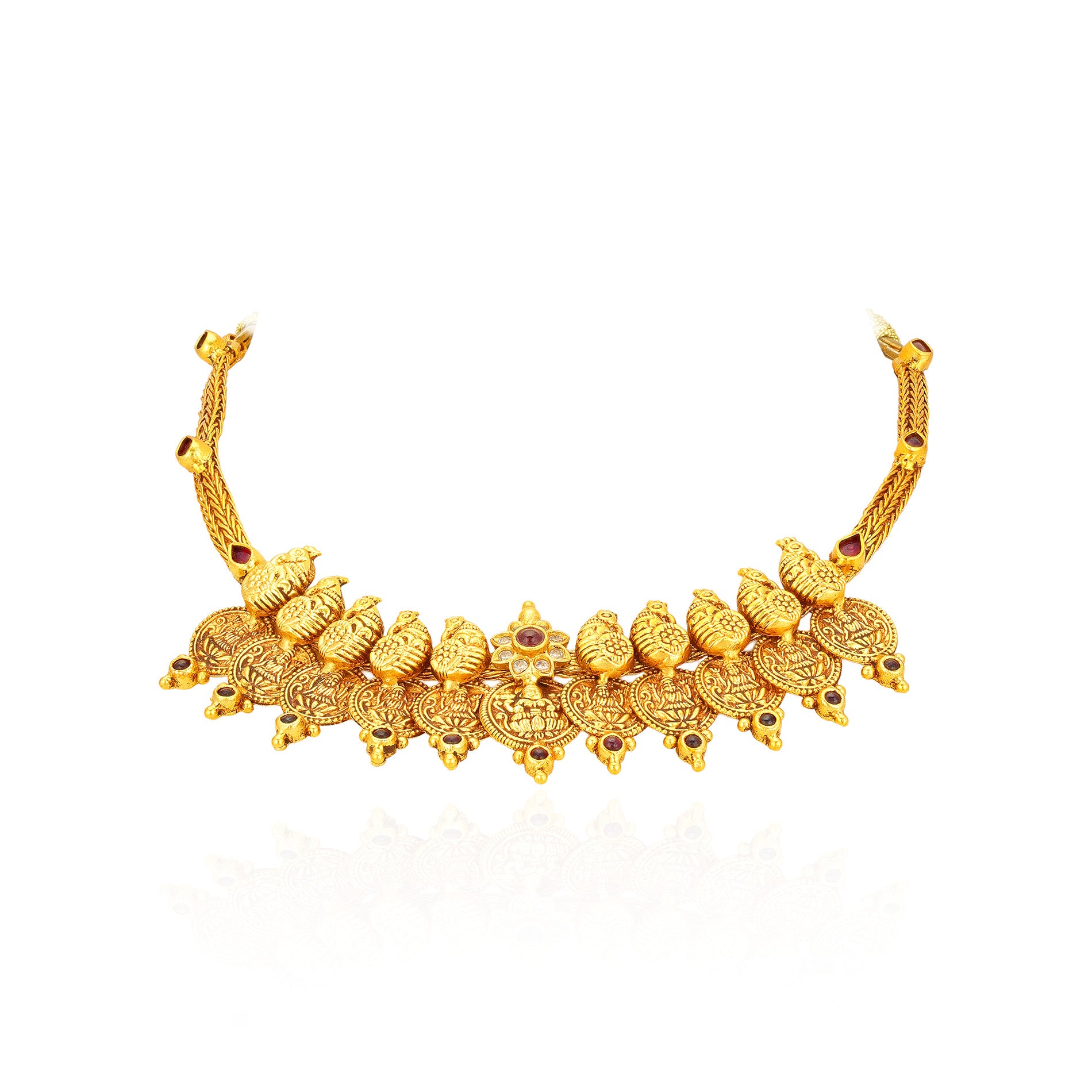 Golden Grand Pink Stone Peacock Motif 925 Sterling Silver Kasumalai for Women