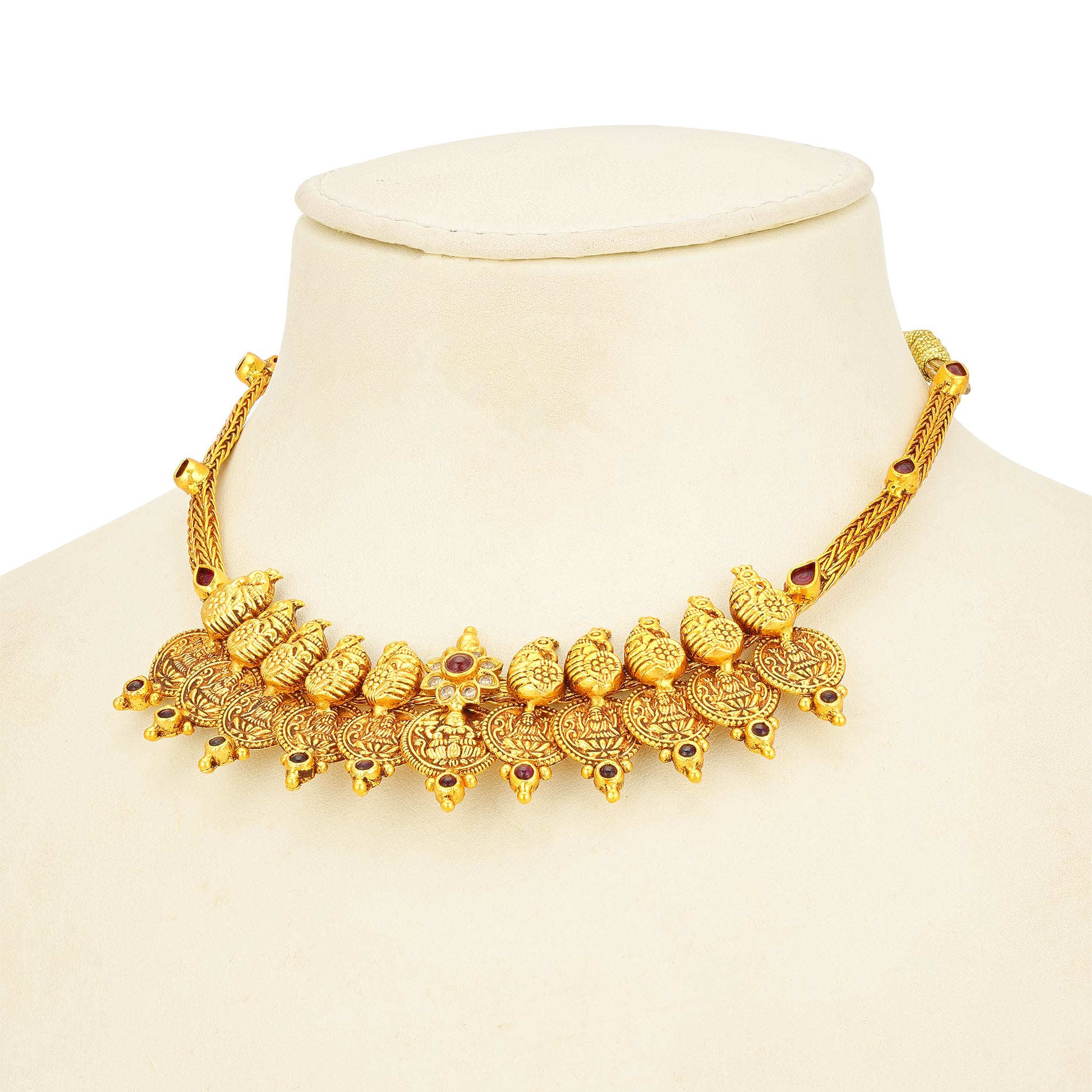 Golden Grand Pink Stone Peacock Motif 925 Sterling Silver Kasumalai for Women