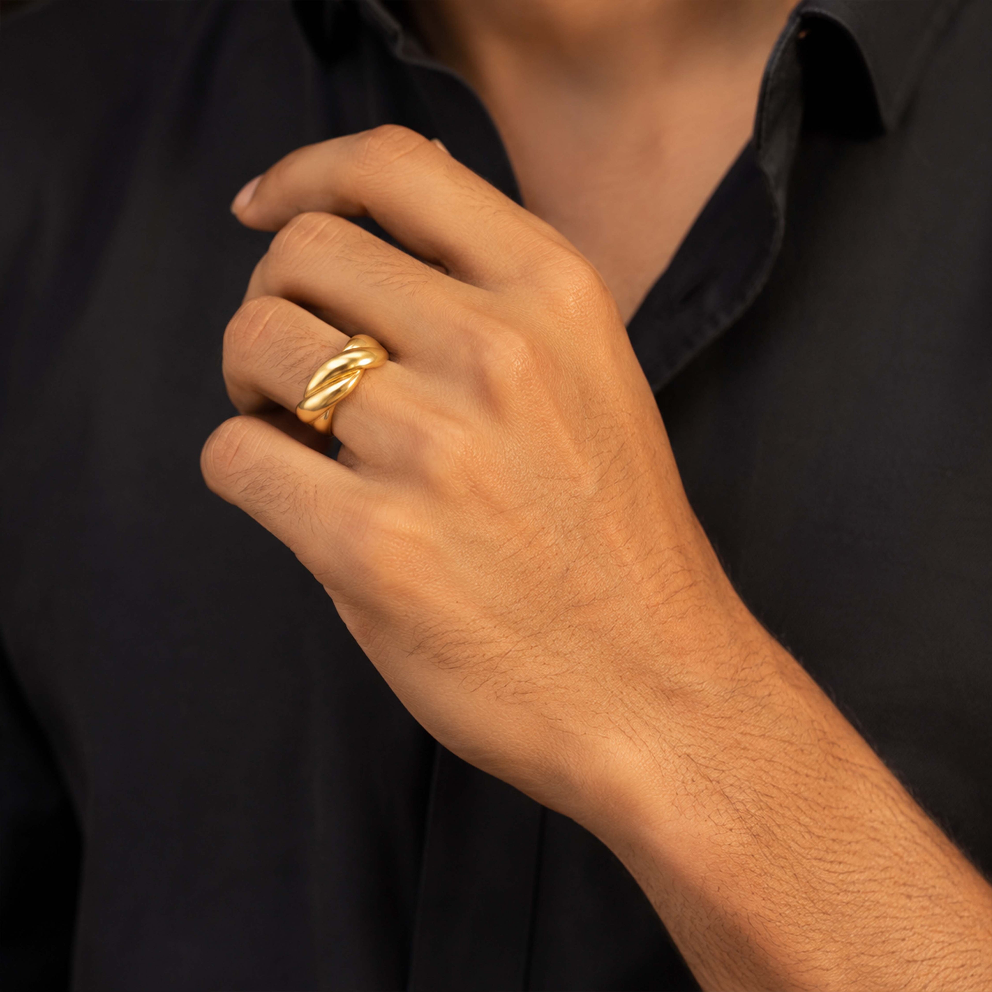 Golden Intertwined Grace 925 Sterling Silver Statement Ring