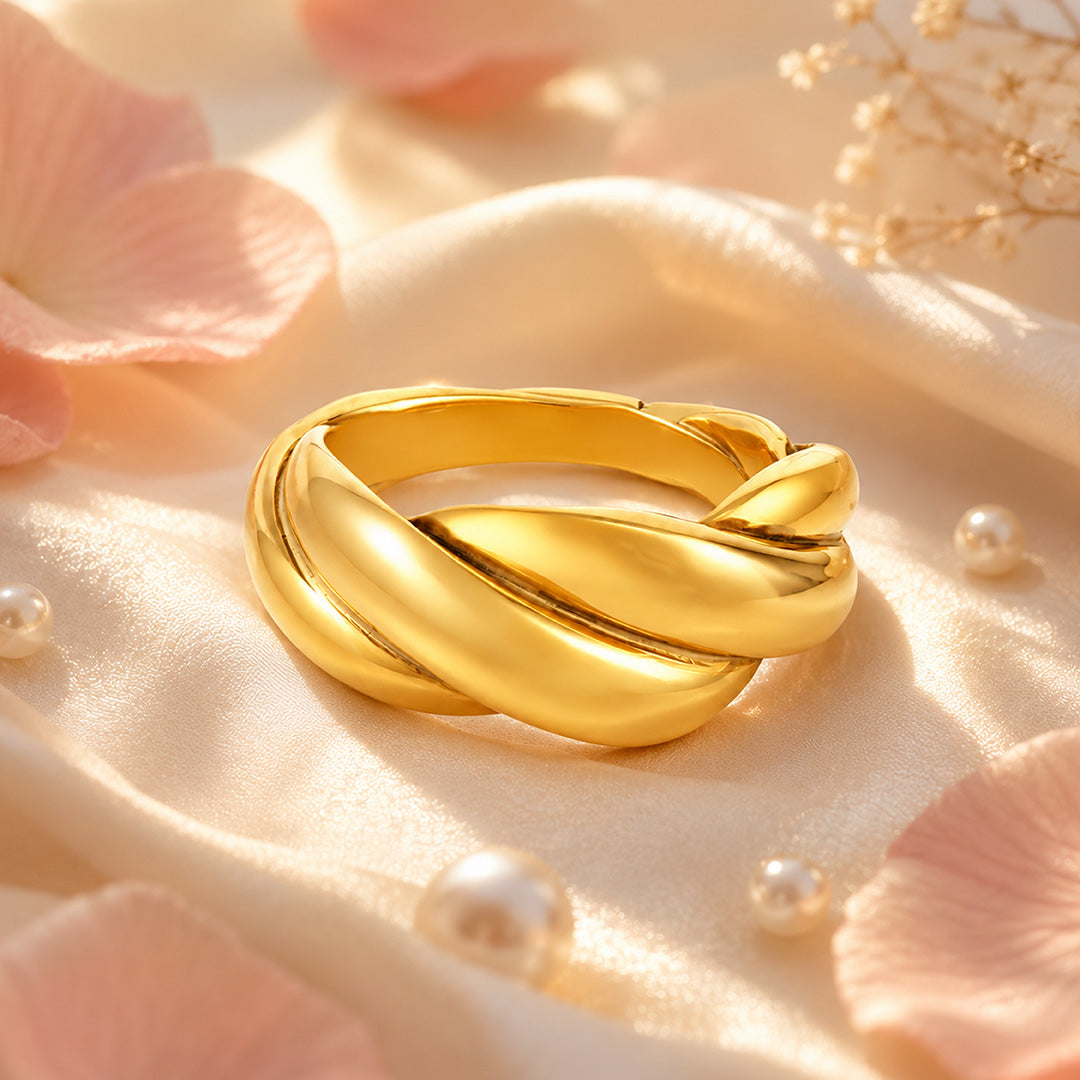 Golden Intertwined Grace 925 Sterling Silver Statement Ring