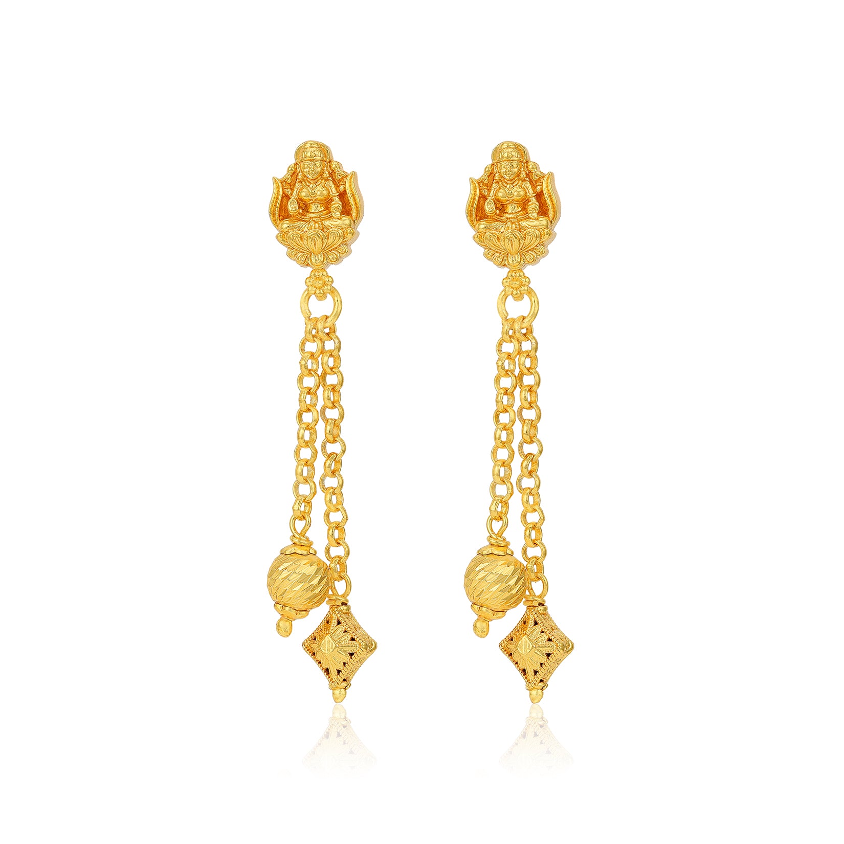 Golden Lakshmi Dual Dangle Openwork Drop 925 Sterling Silver Earring for Women