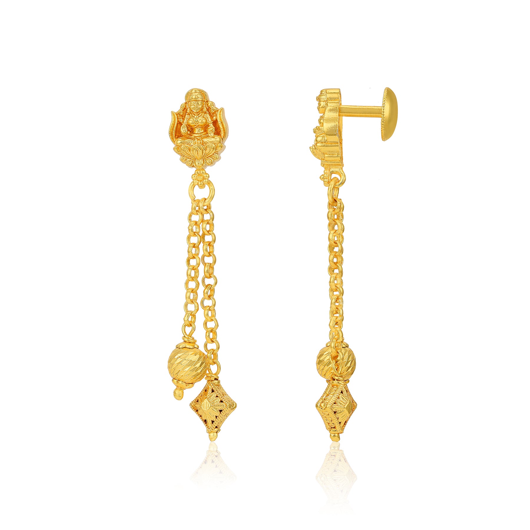 Golden Lakshmi Dual Dangle Openwork Drop 925 Sterling Silver Earring for Women
