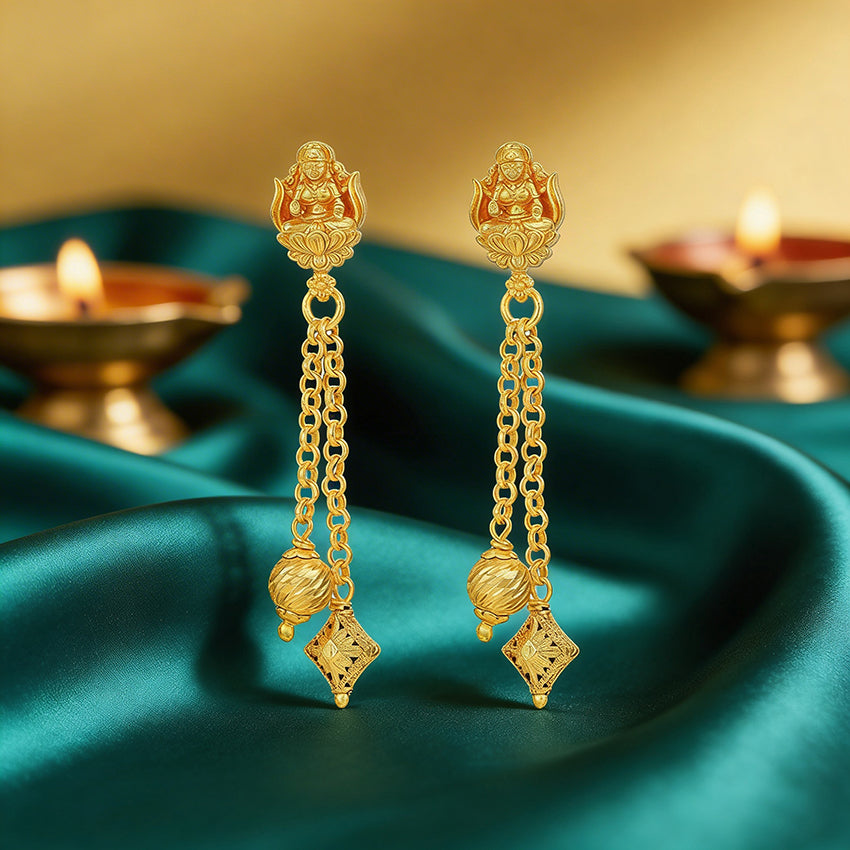 Golden Lakshmi Dual Dangle Openwork Drop 925 Sterling Silver Earring for Women