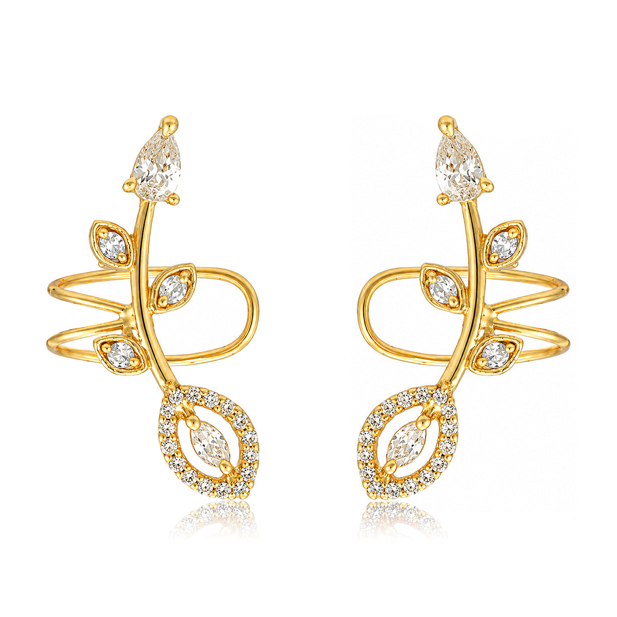 Golden Leaf Radiance 925 Sterling Silver Designer Earrings