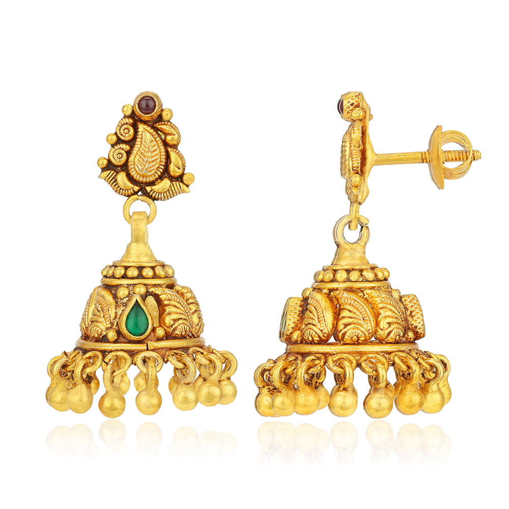 Golden Manga Motif 925 Sterling Silver Gold Drop Jhumka for Women