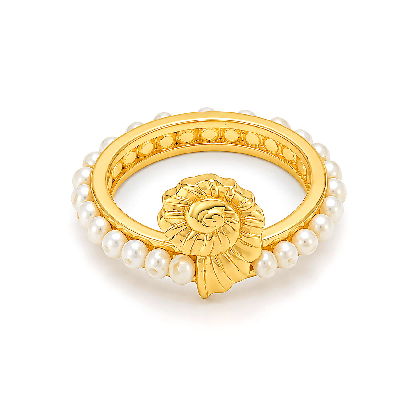 Golden Ocean Coil Pearl Sculptural Contemporary Designer Ring