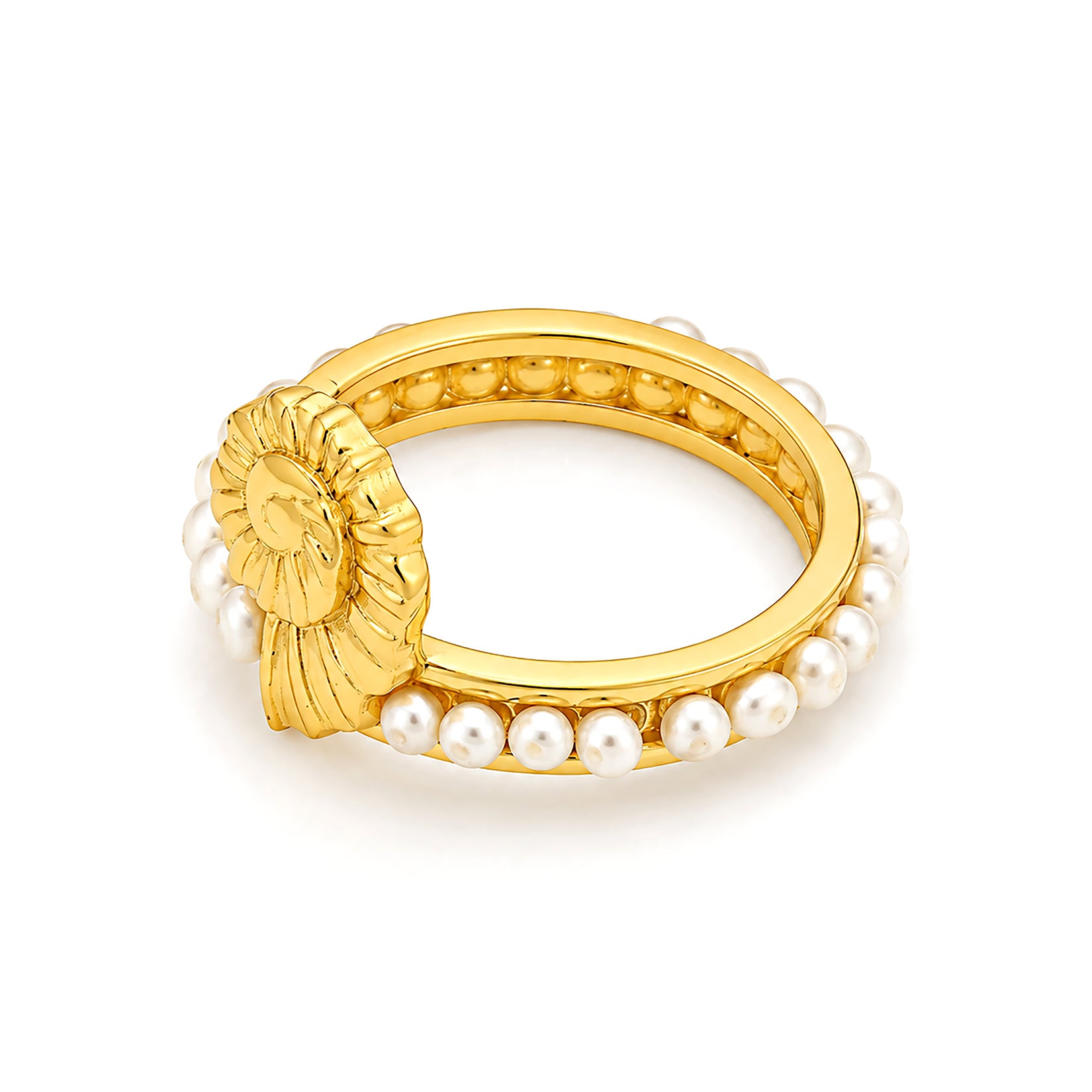 Golden Ocean Coil Pearl Sculptural Contemporary Designer Ring