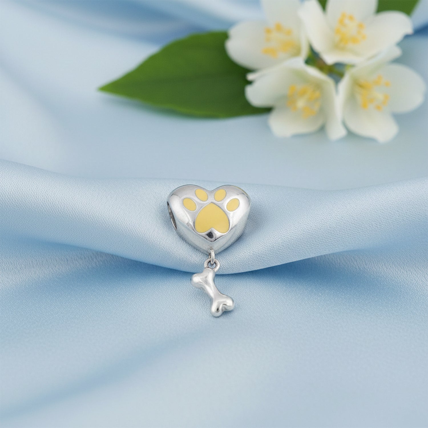 Golden Paw Print Heart Charm 925 Sterling Silver Pendant for women