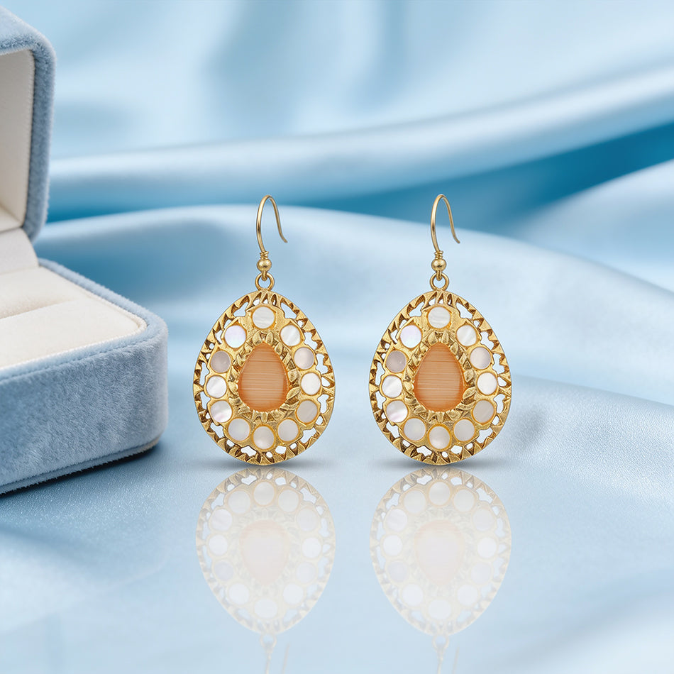 Golden Peach Pearl Charm 925 Sterling Silver Party Earring