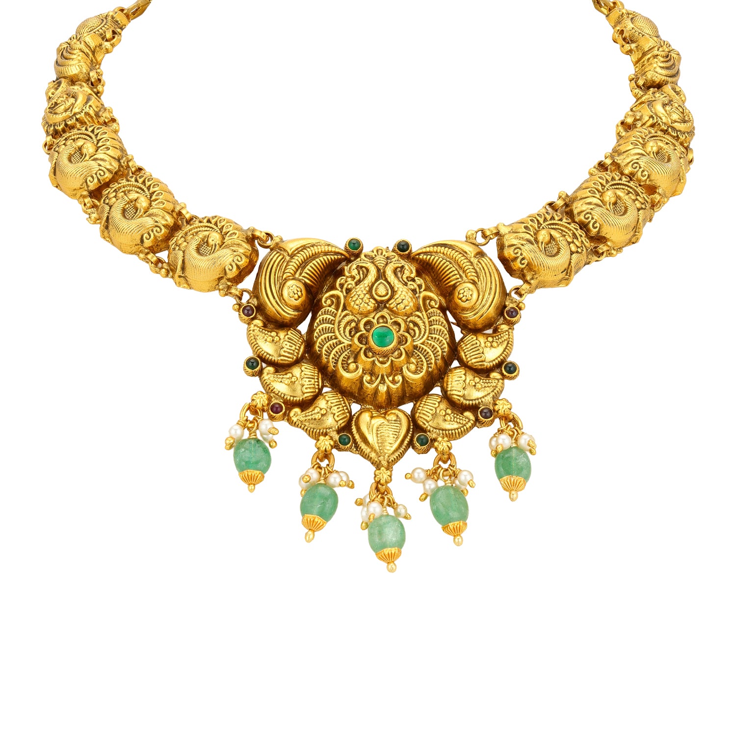 Golden Peacock Cluster 925 Sterling Silver Green Bead Drop Necklace for Women