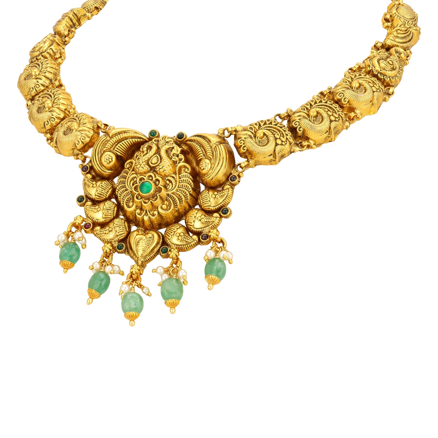 Golden Peacock Cluster 925 Sterling Silver Green Bead Drop Necklace for Women