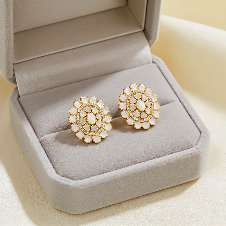 Golden Petal 925 Sterling Silver Mother of Pearl Earrings