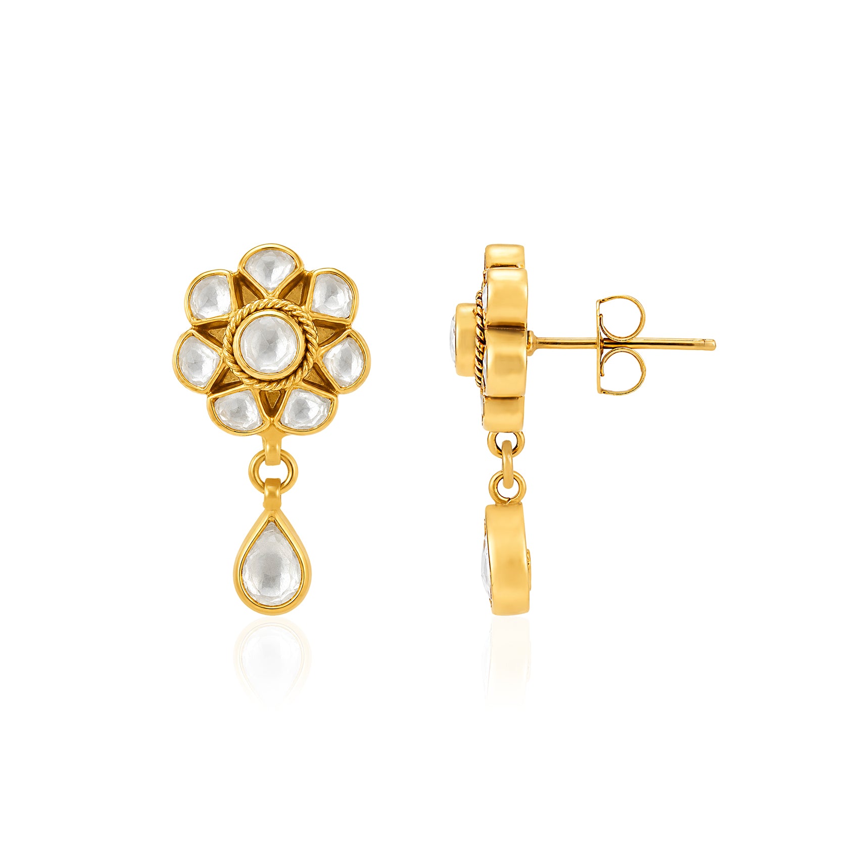 Golden Petal Brilliance 925 Sterling Silver Fashion Earrings
