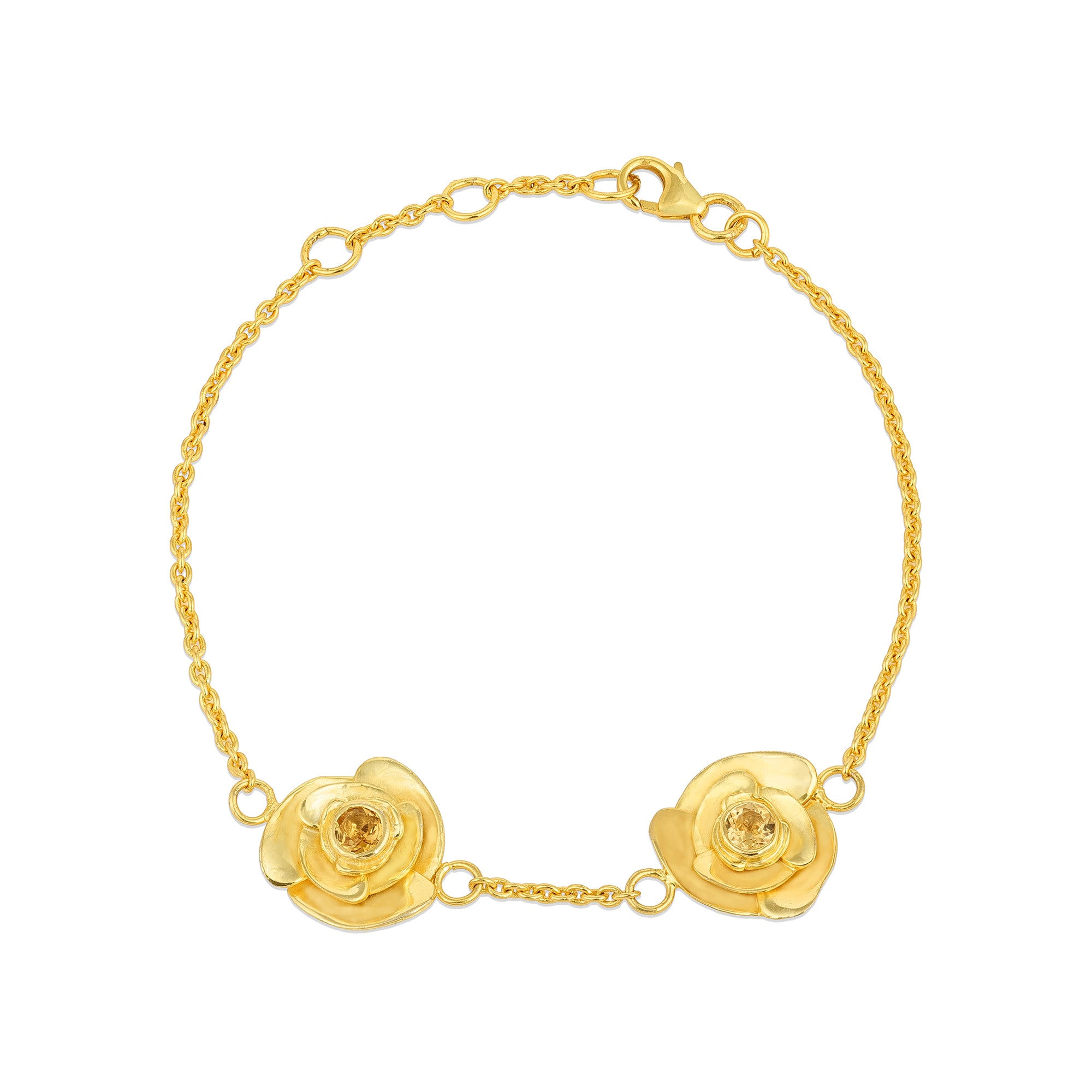 Golden Petal Duo Crystal Romantic Designer Chain Bracelet