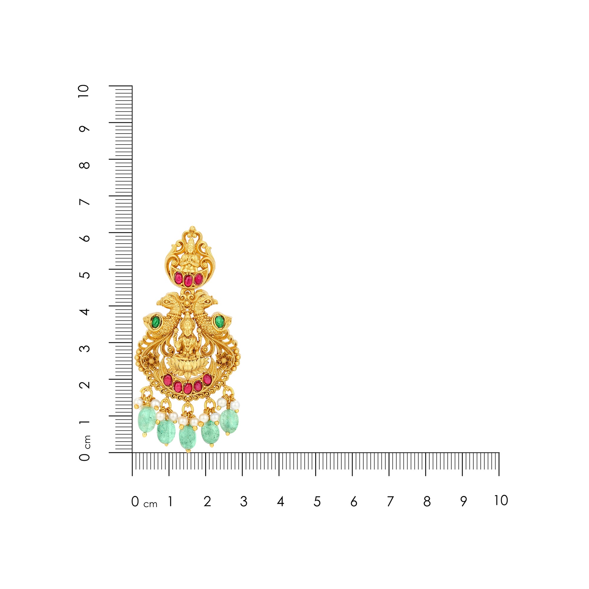 Golden Pink Green Stones Goddess Lakshmi Seated on Lotus Between Peacocks 925 Sterling Silver Green Drop Bridal Earrings for Women