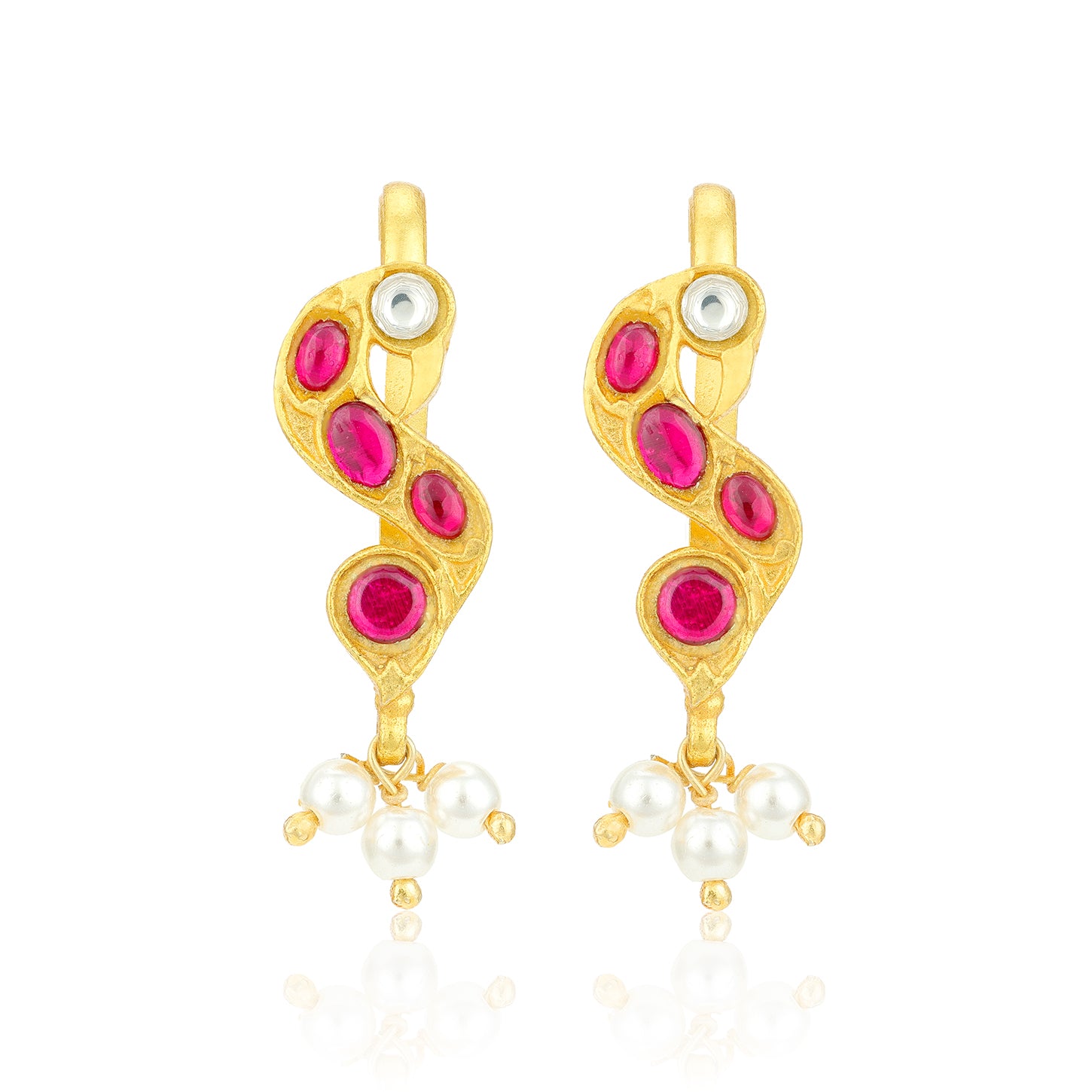 Golden Pink Peacock Head Patterned 925 Sterling Silver Pearl Drop Koppu Earring for Women