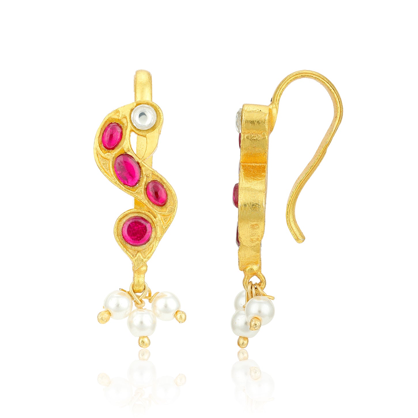 Golden Pink Peacock Head Patterned 925 Sterling Silver Pearl Drop Koppu Earring for Women