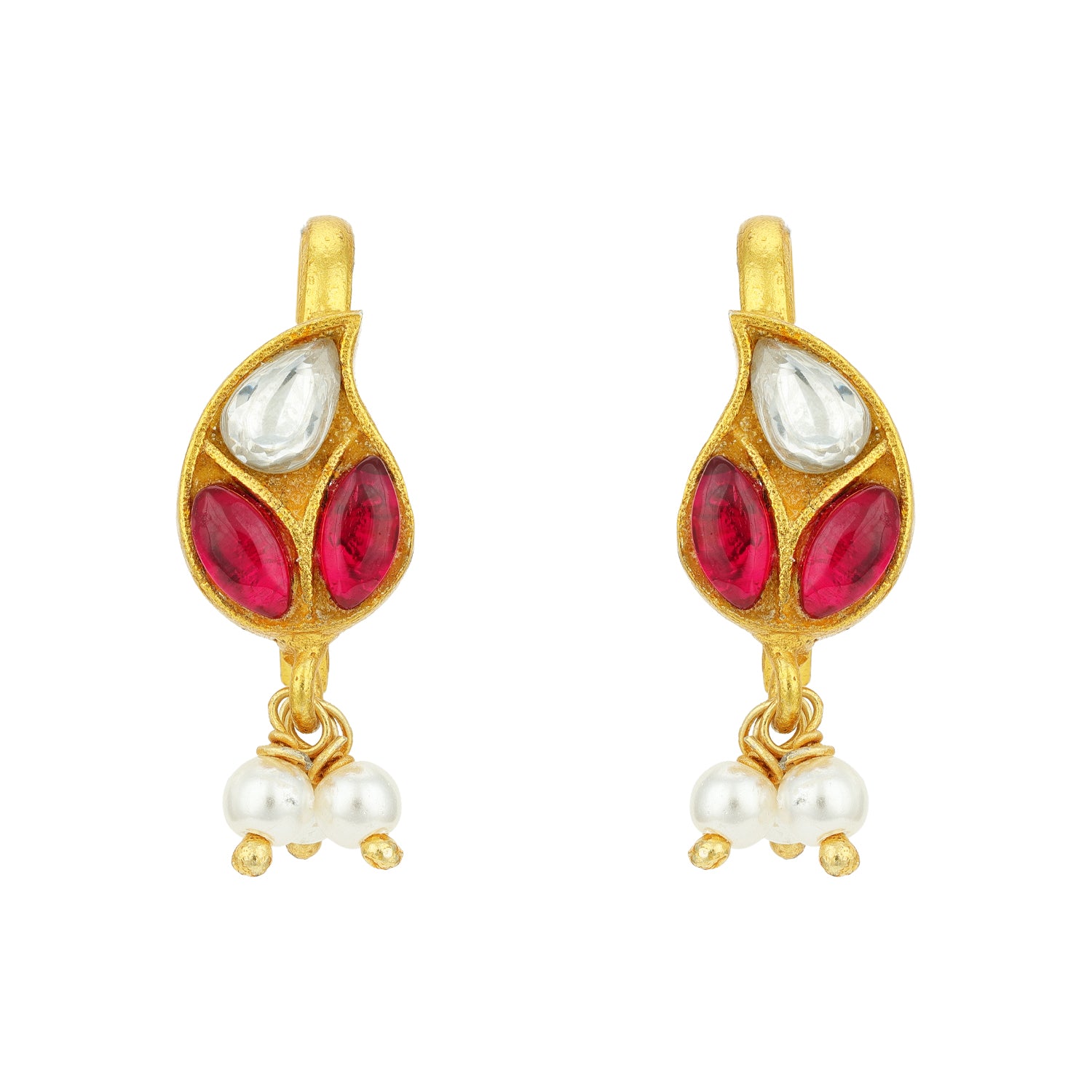 Golden Pink Stone Paisley Pattern 925 Sterling Silver Pearl Drop Earring for Women