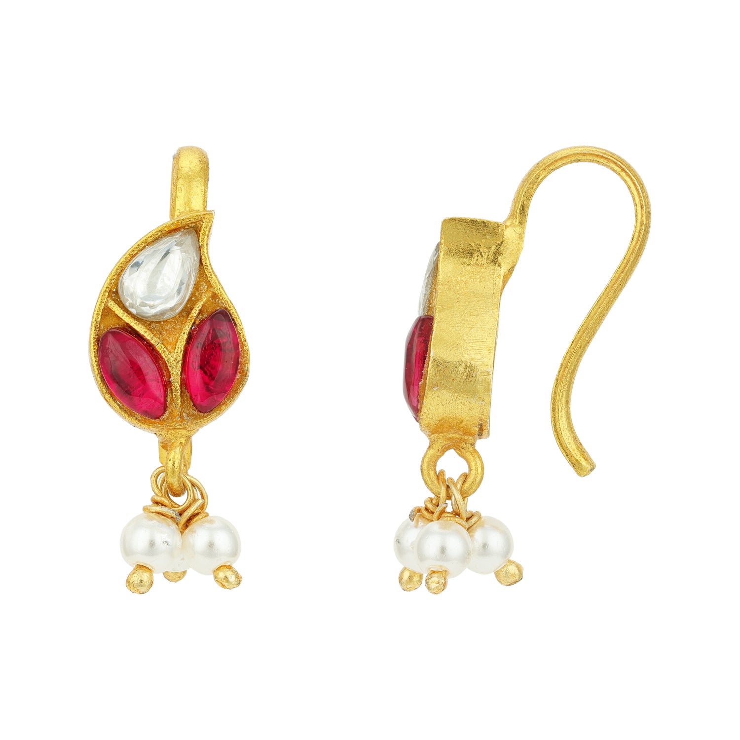 Golden Pink Stone Paisley Pattern 925 Sterling Silver Pearl Drop Earring for Women