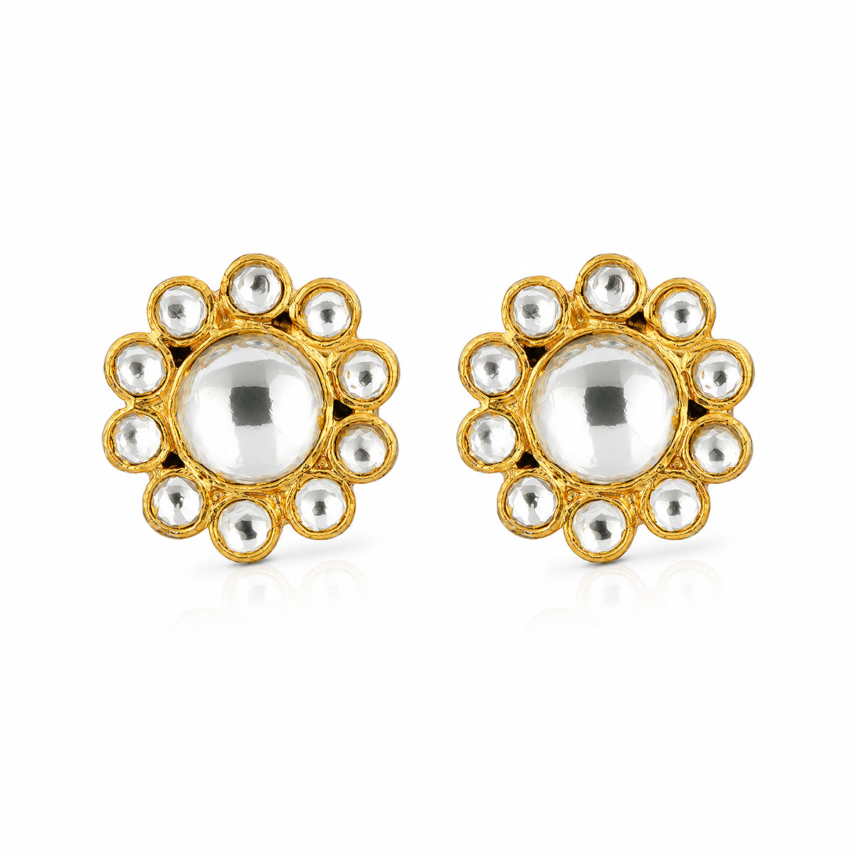 Golden Polki Bloom 925 Sterling Silver Designer Earrings