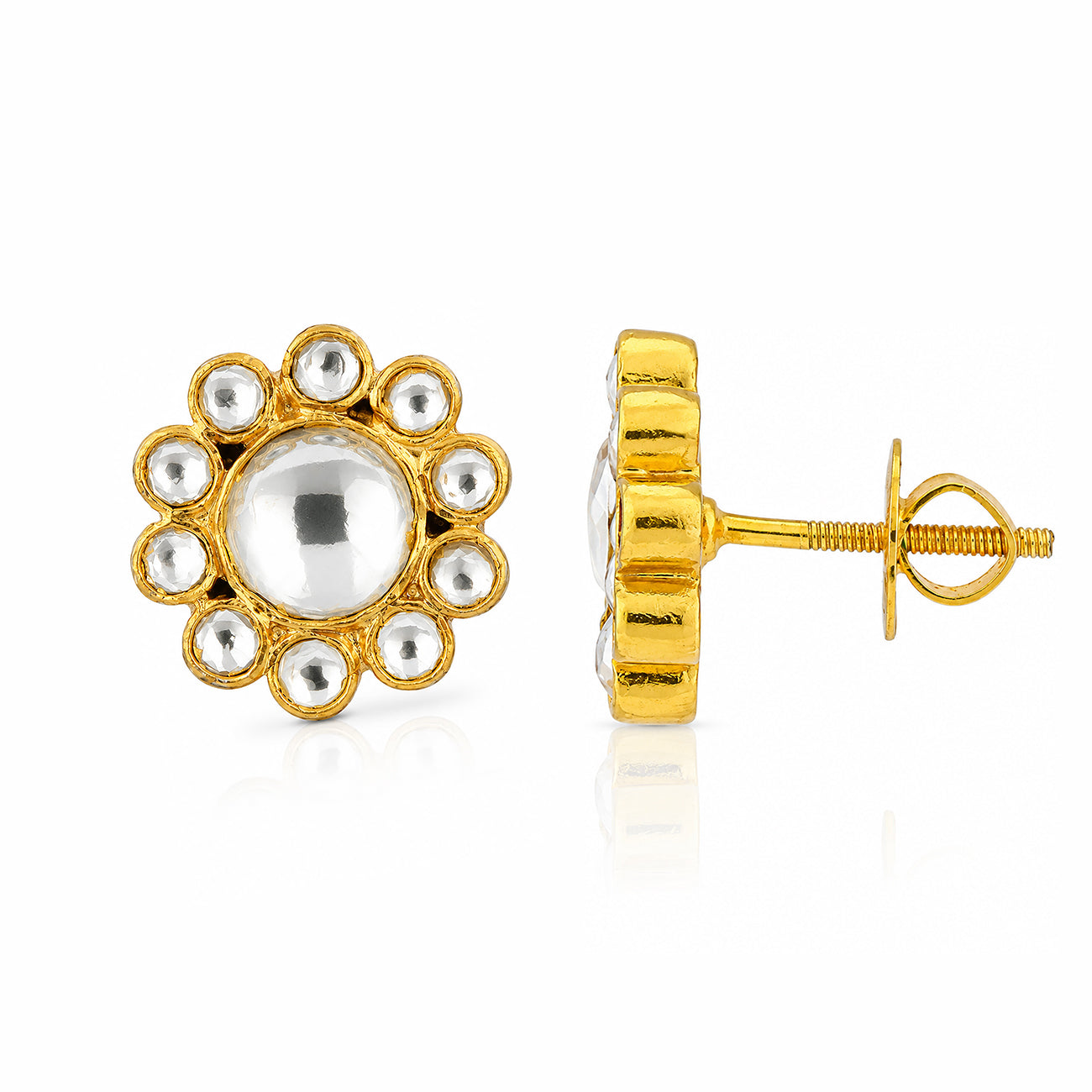 Golden Polki Bloom 925 Sterling Silver Designer Earrings
