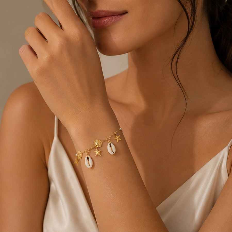 Golden Shore Dreams 925 Sterling Silver Statement Bracelet