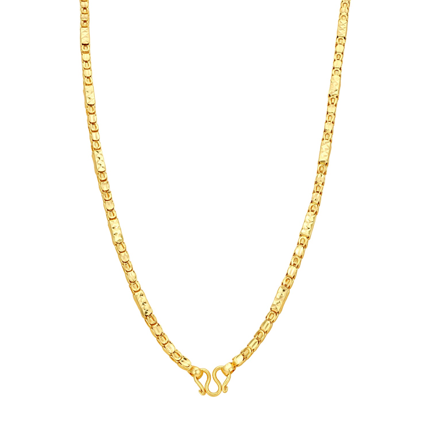 Golden Square Link Texture 925 Sterling Silver Chain for Women