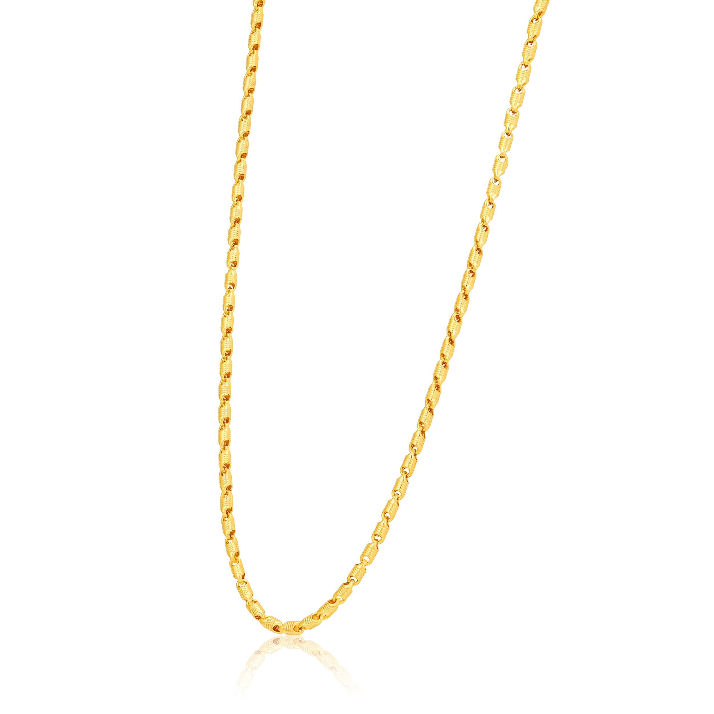 Golden Textured Barrel Bead Link Chain 925 Sterling Silver Chain for Men