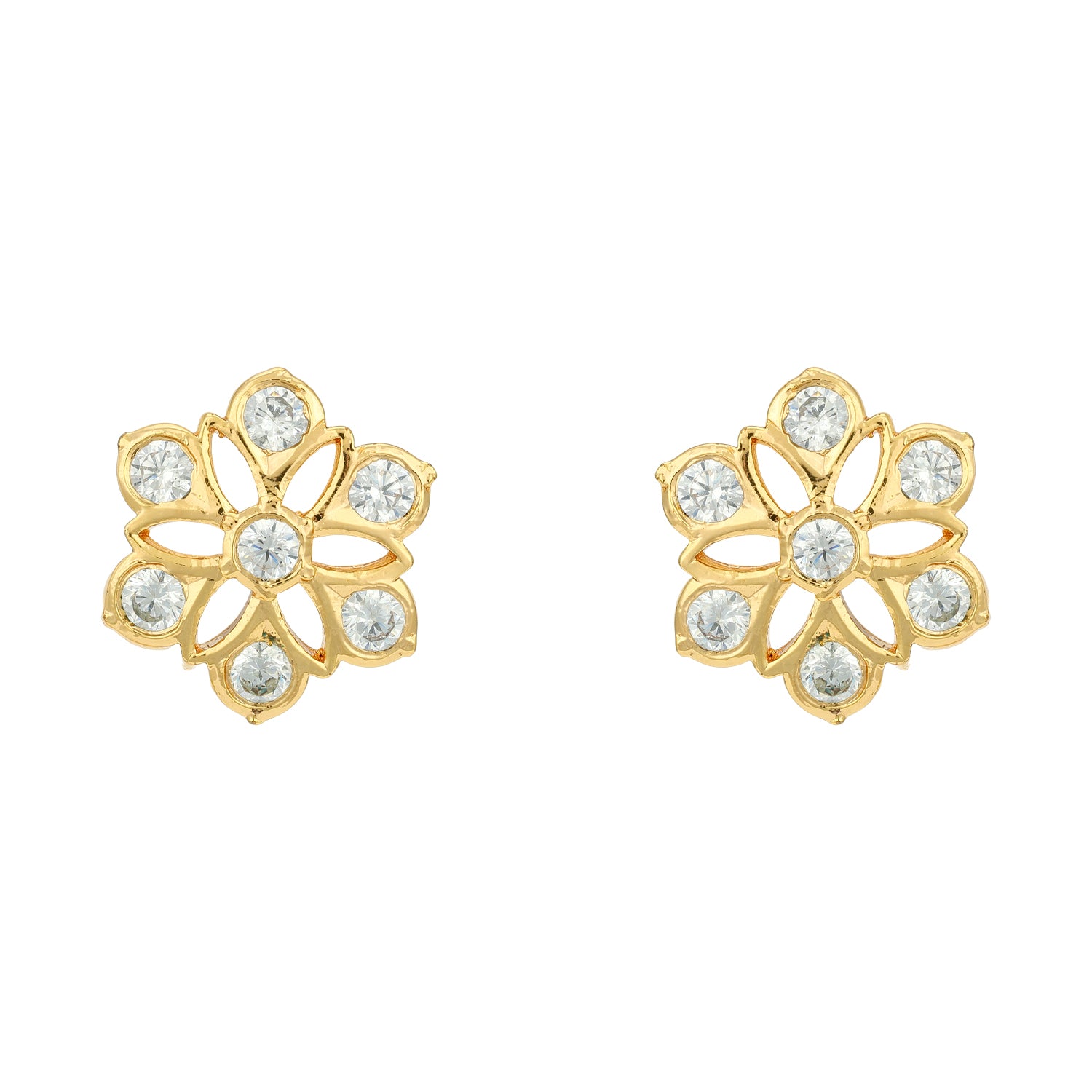 Golden Tiny CZ Floral 925 Sterling Silver Stud for Women
