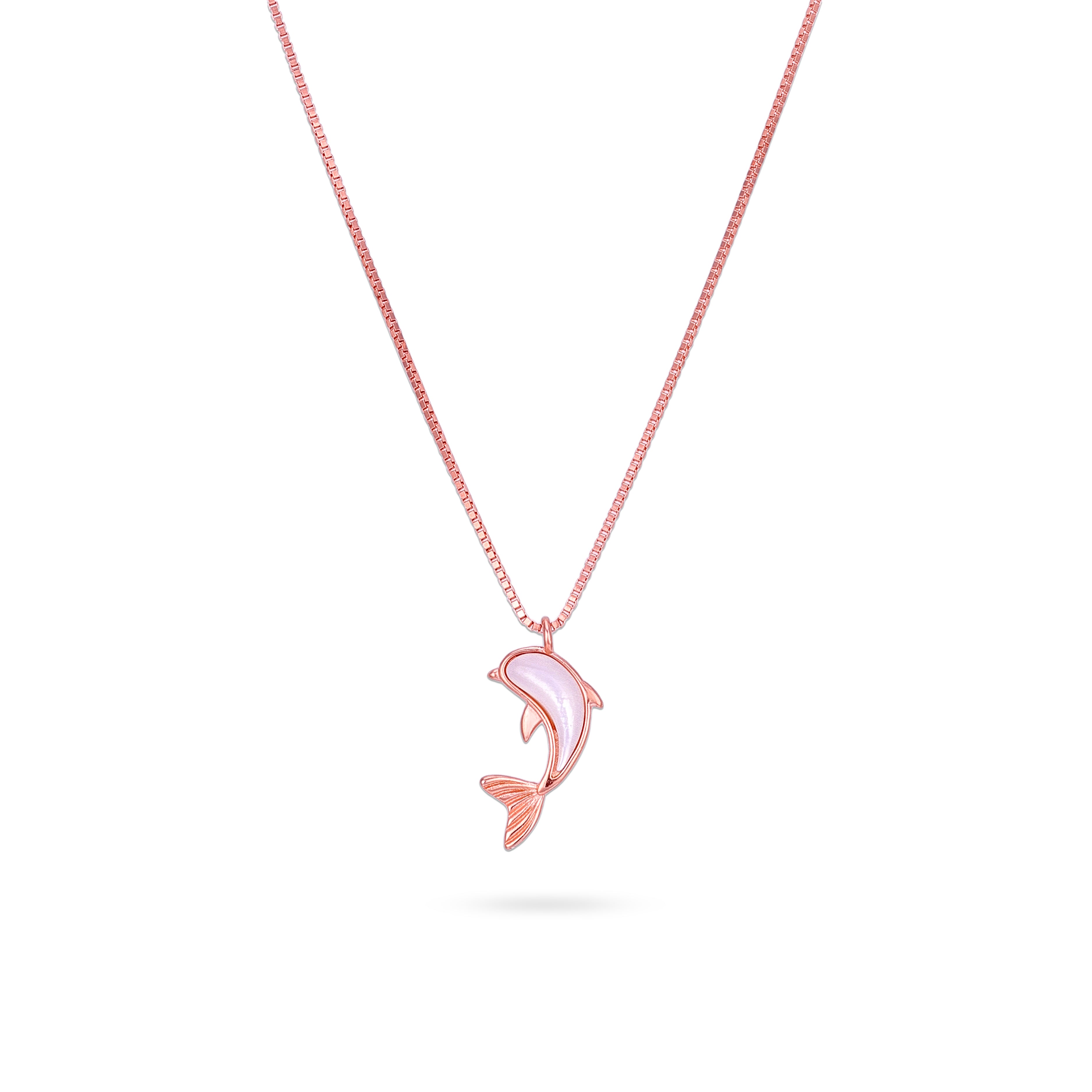 Graceful 925 Sterling Silver Rose Gold Dolphin Chain Pendant for Women