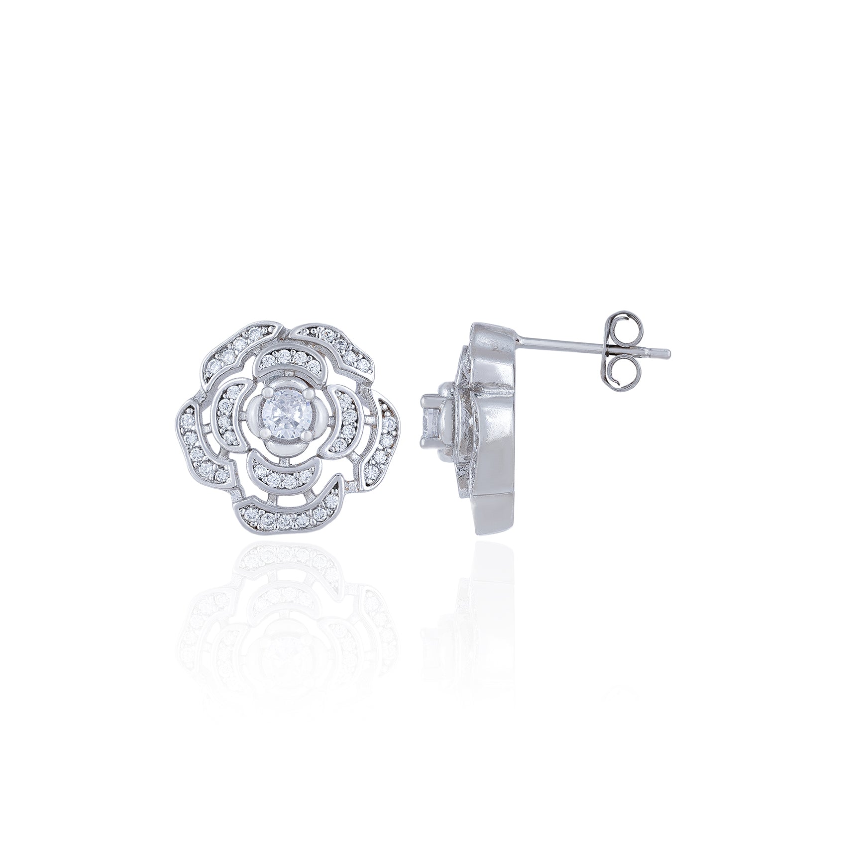 Graceful Cubic Zircon 925 Sterling Silver Flower Stud for Women