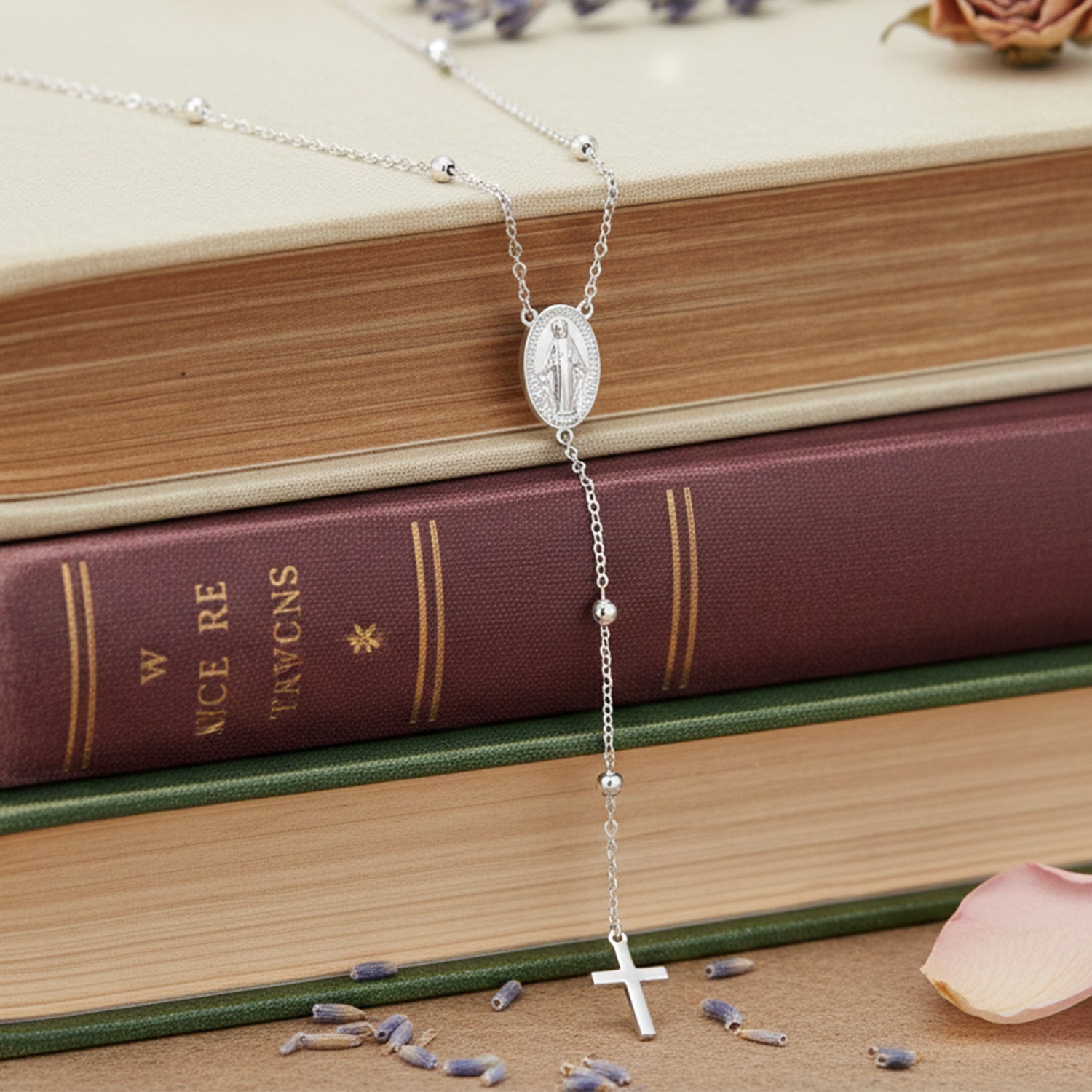 Graceful Cross Drop 925 Sterling Silver Holy Mary Chain Pendant for women