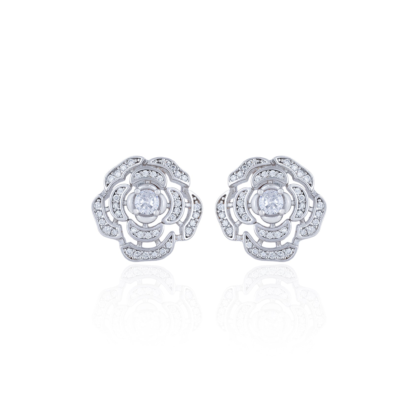 Graceful Cubic Zircon 925 Sterling Silver Flower Stud for Women