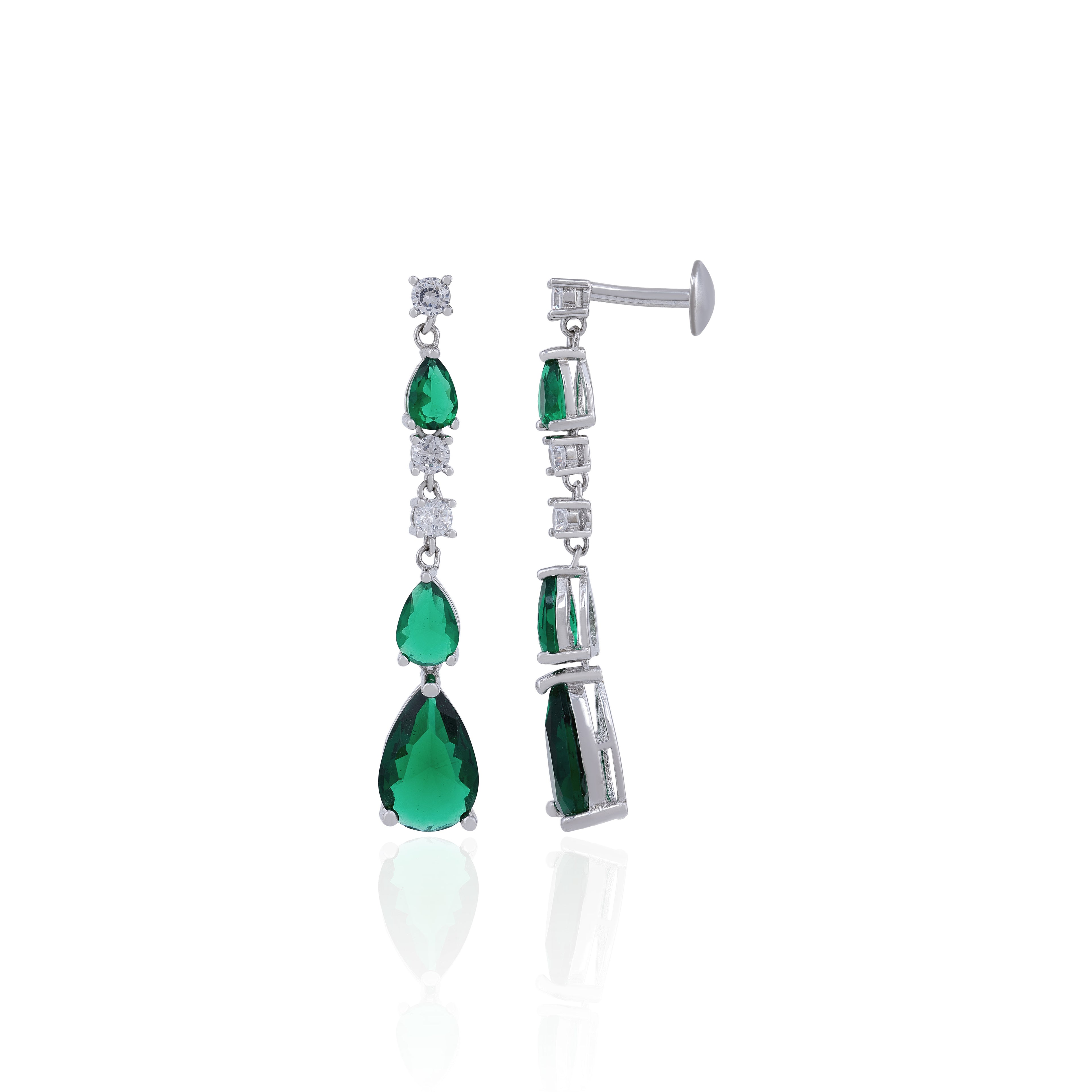 Graceful Green Teardrop Flow 925 Sterling Silver Earring for Women