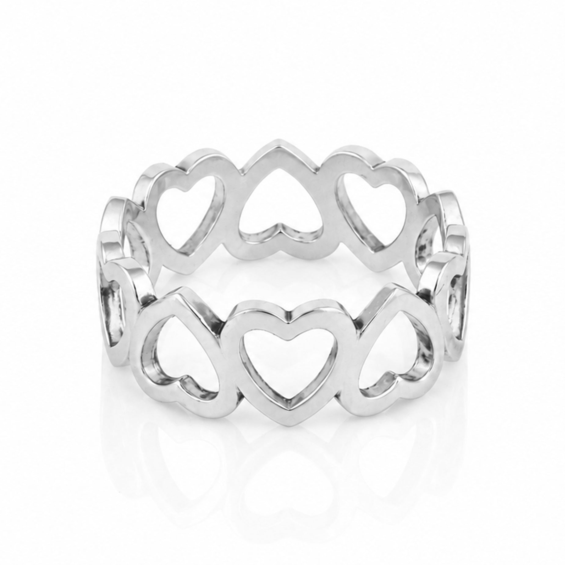 Graceful Open Heart Chain Elegance 925 Sterling Silver Ring for women
