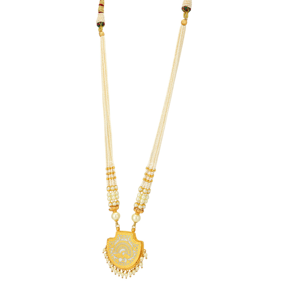 Graceful Peacock Design Pendant 925 Gold Plated Pearl Mala