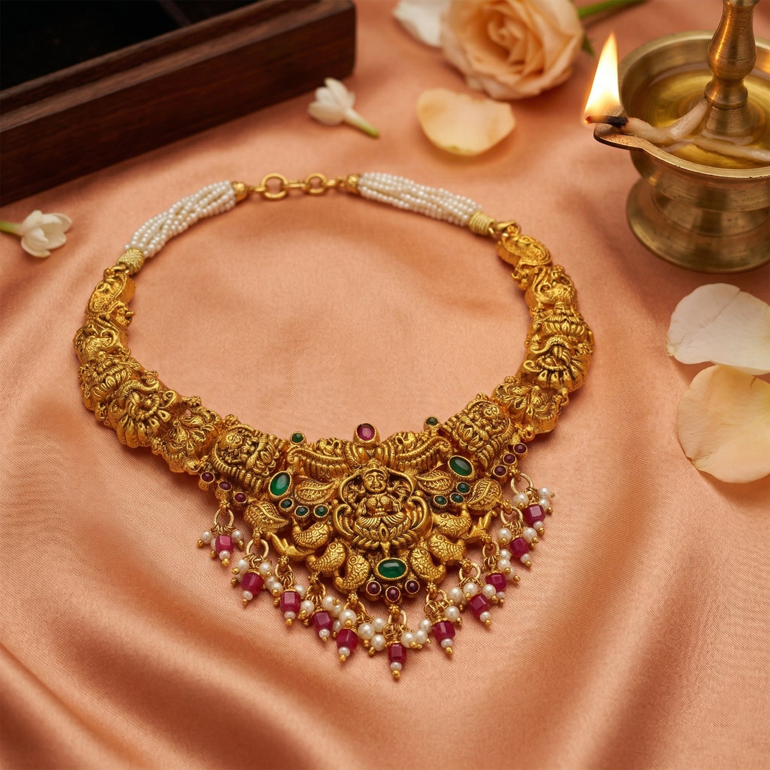 Grand Antique Lakshmi 925 Sterling Silver Necklace for women