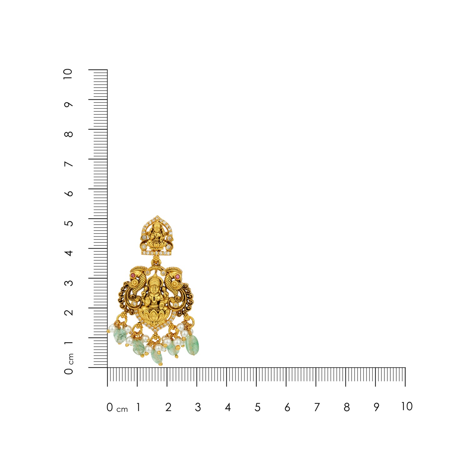 Grand Golden Goddess Lakshmi Peacock Motif 925 Sterling Silver Pearl Green Drop Earring for Women