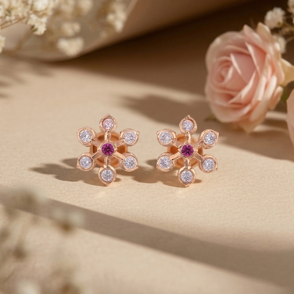 Grand Pink Flower 925 Sterling Silver Earrings for women